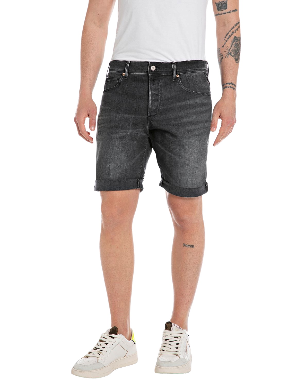 Replay Herren Short RBJ.981 SHORT - Tapered Fit - Blau Schwarz Beige