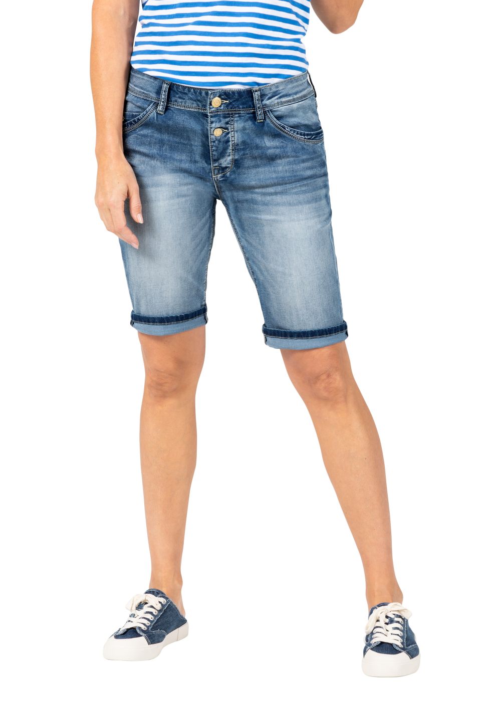 TIMEZONE Damen Jeans Short SLIM NALITZ - Mid Waist - Slim Fit - Blau günstig online kaufen