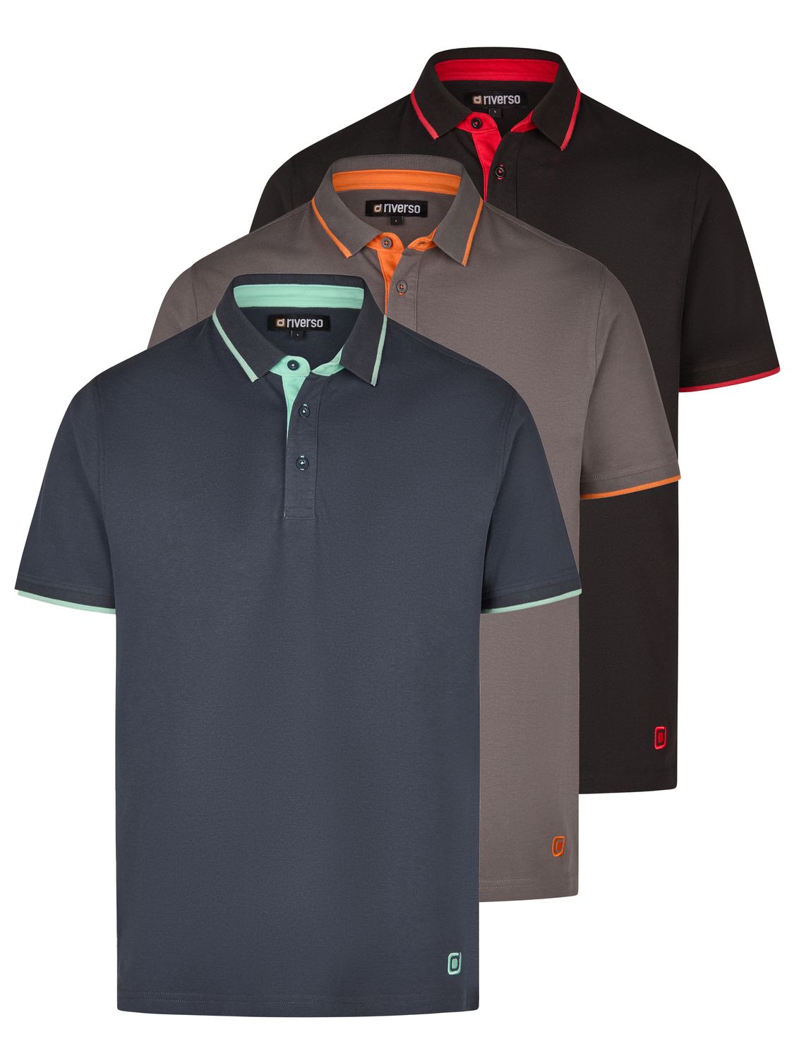 riverso Poloshirt Herren Kurzarm 3er Pack RIVLeano Regular Fit günstig online kaufen
