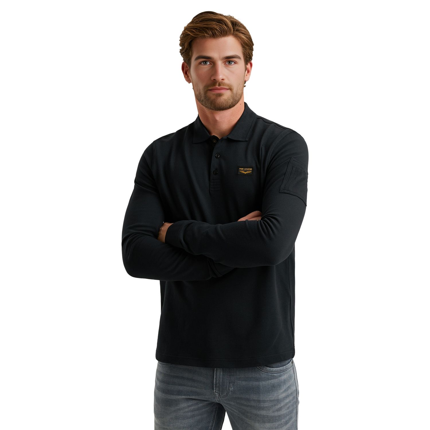 PME Legend Herren Poloshirt LONG SLEEVE POLO AMERICAN CLASSIC - Regular Fit günstig online kaufen