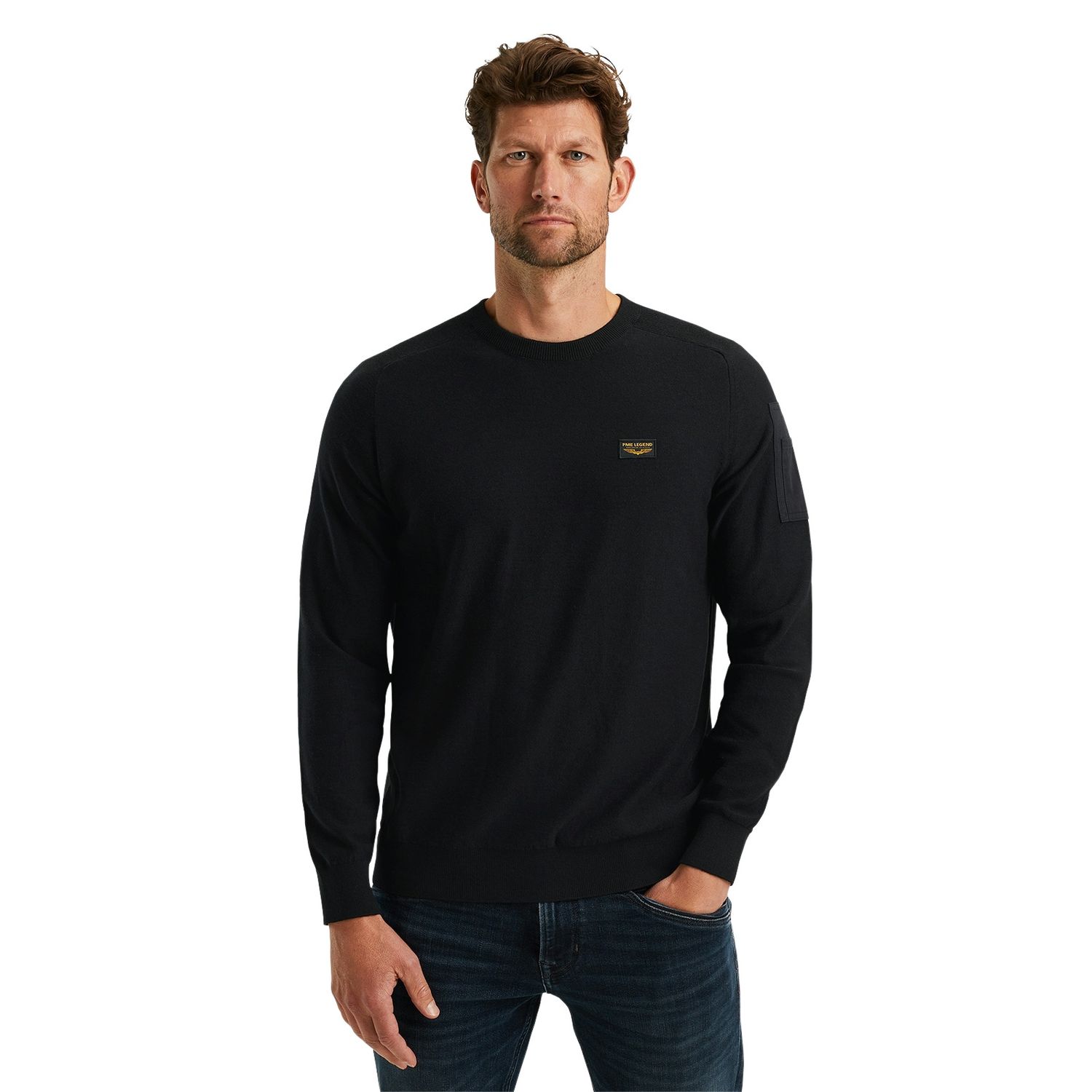 PME LEGEND Rundhalspullover mit Logo Stickerei günstig online kaufen