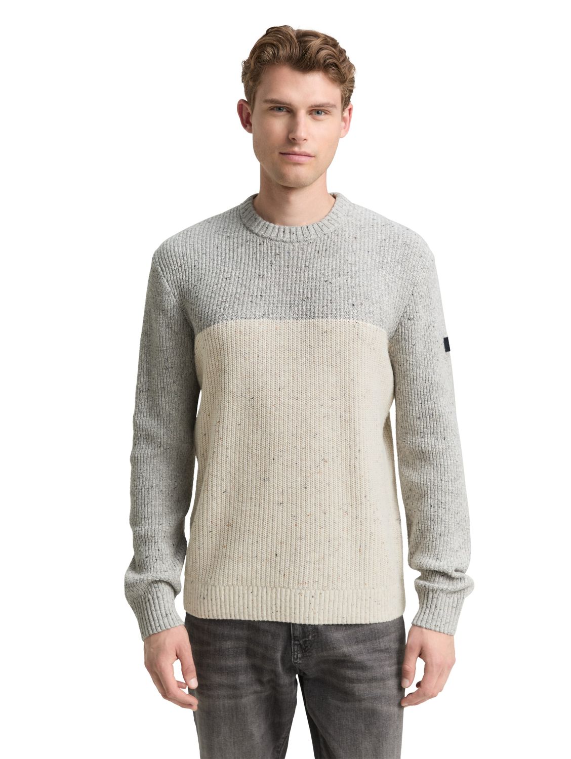 Tom Tailor Herren Rundhals Pullover STRUCTURED MIX CREWNECK - Regular Fit