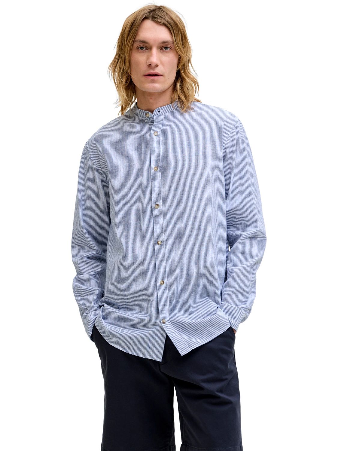 Jack & Jones Herren Freizeit Hemd JJESUMMER LINEN BLEND BAND - Regular Fit