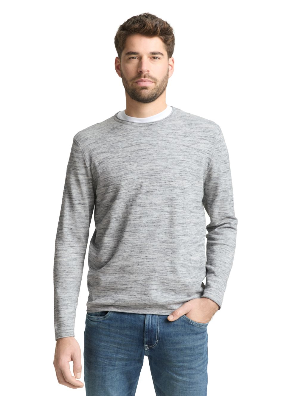 Tom Tailor Herren Rundhals Pullover SPACE DYE KNIT - Regular Fit günstig online kaufen