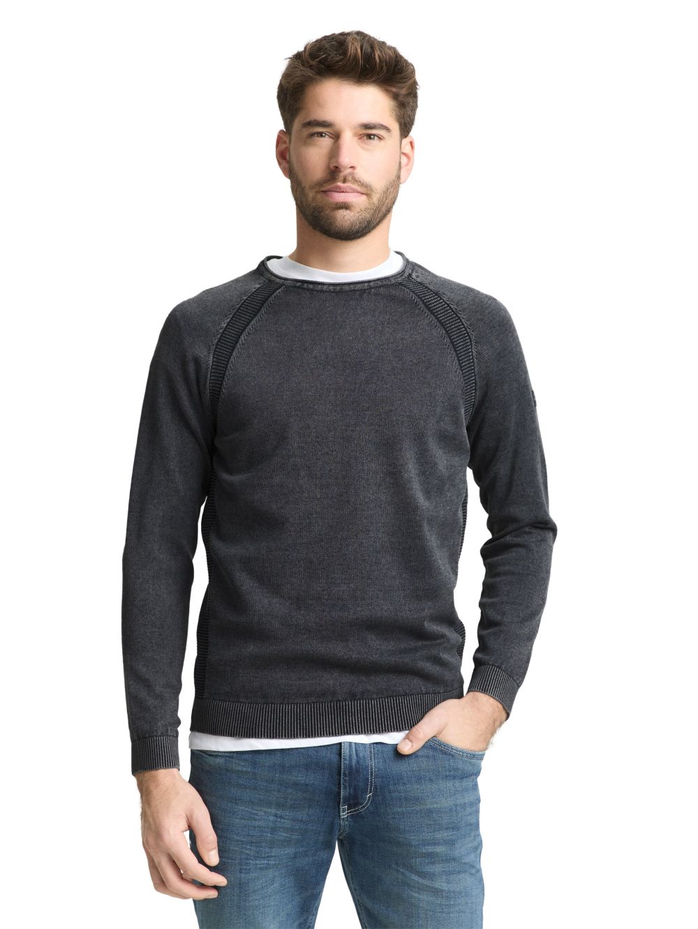 Tom Tailor Herren Rundhals Pullover ACID WASH KNIT - Regular Fit günstig online kaufen