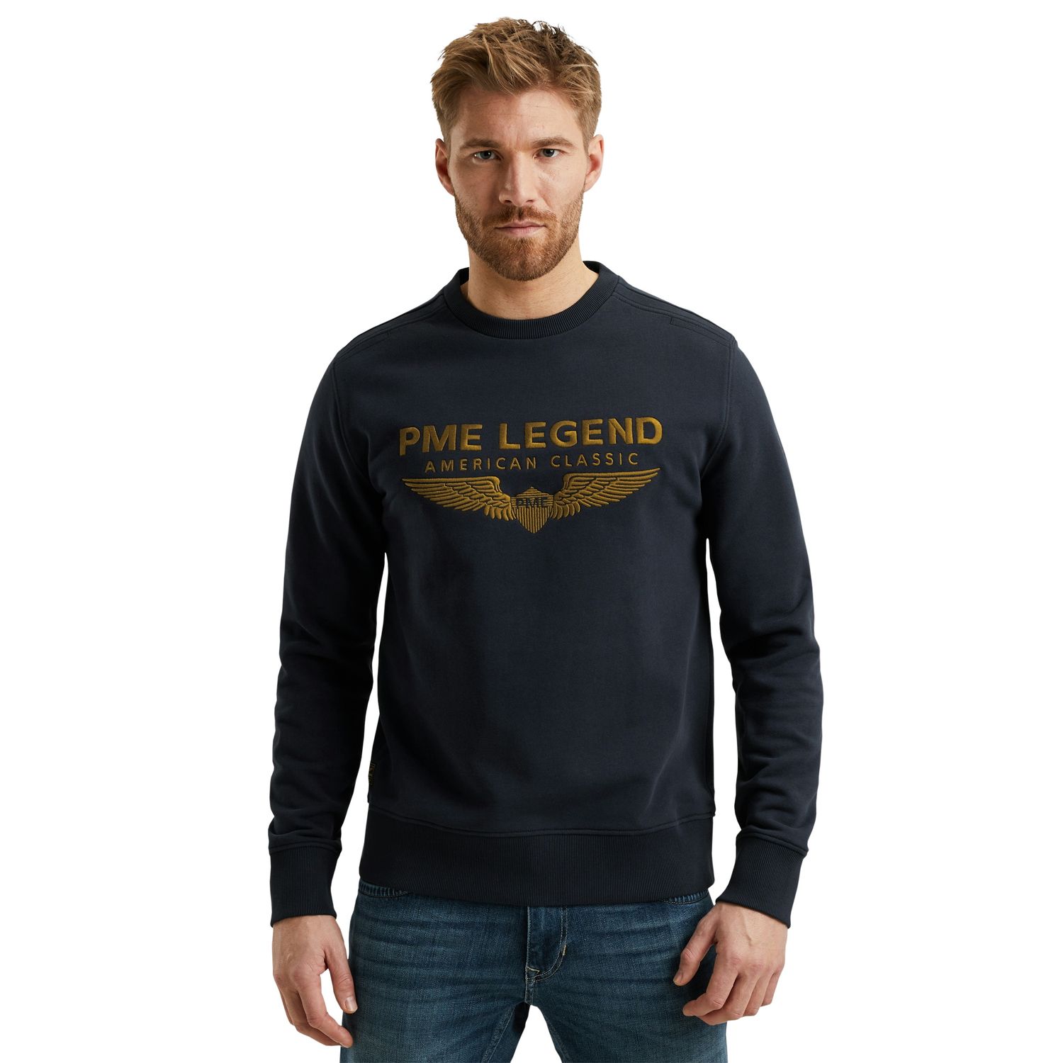 PME Legend Herren Rundhals Pullover CREWNECK LOGO CARRIER - Regular Fit
