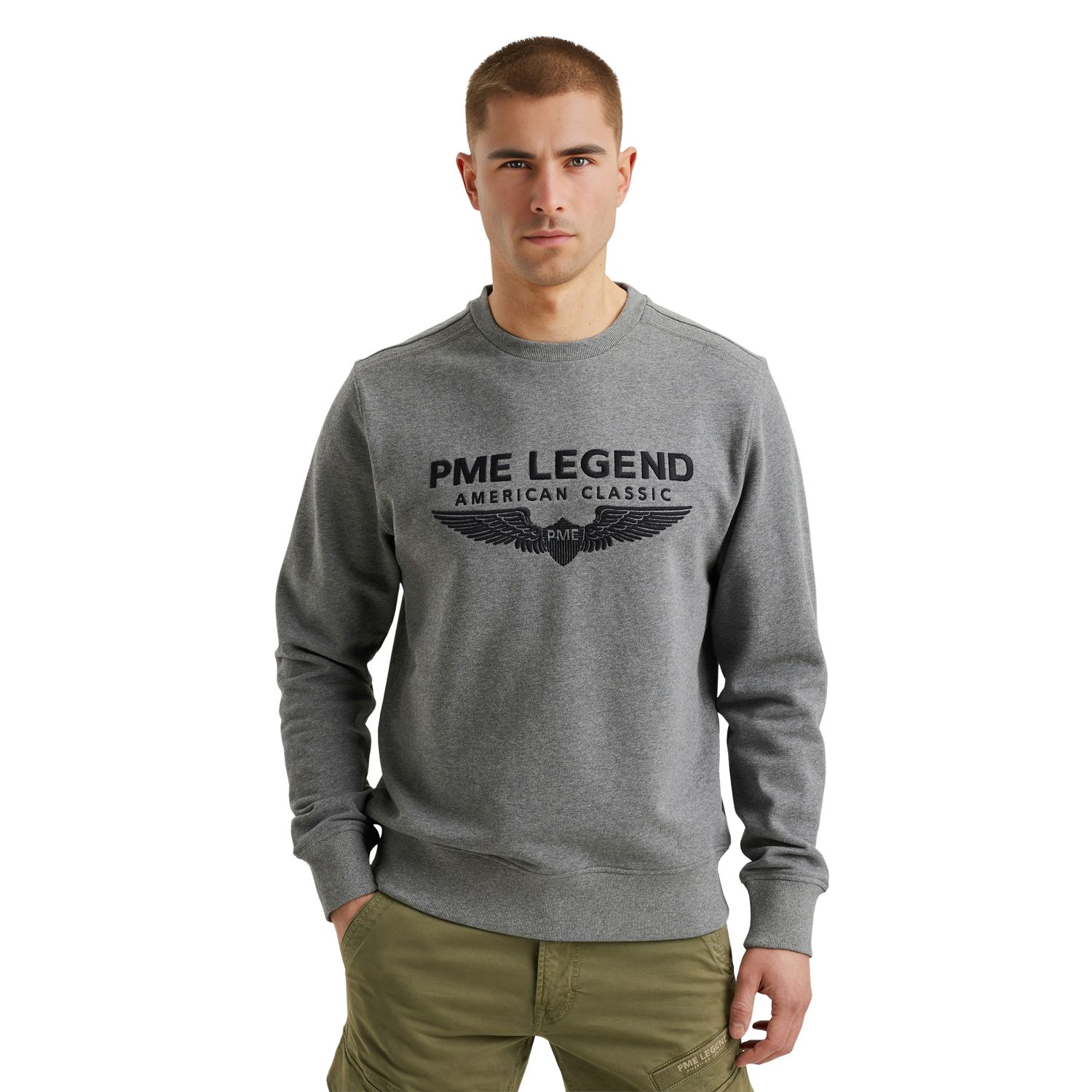 PME Legend Herren Rundhals Pullover CREWNECK LOGO CARRIER - Regular Fit