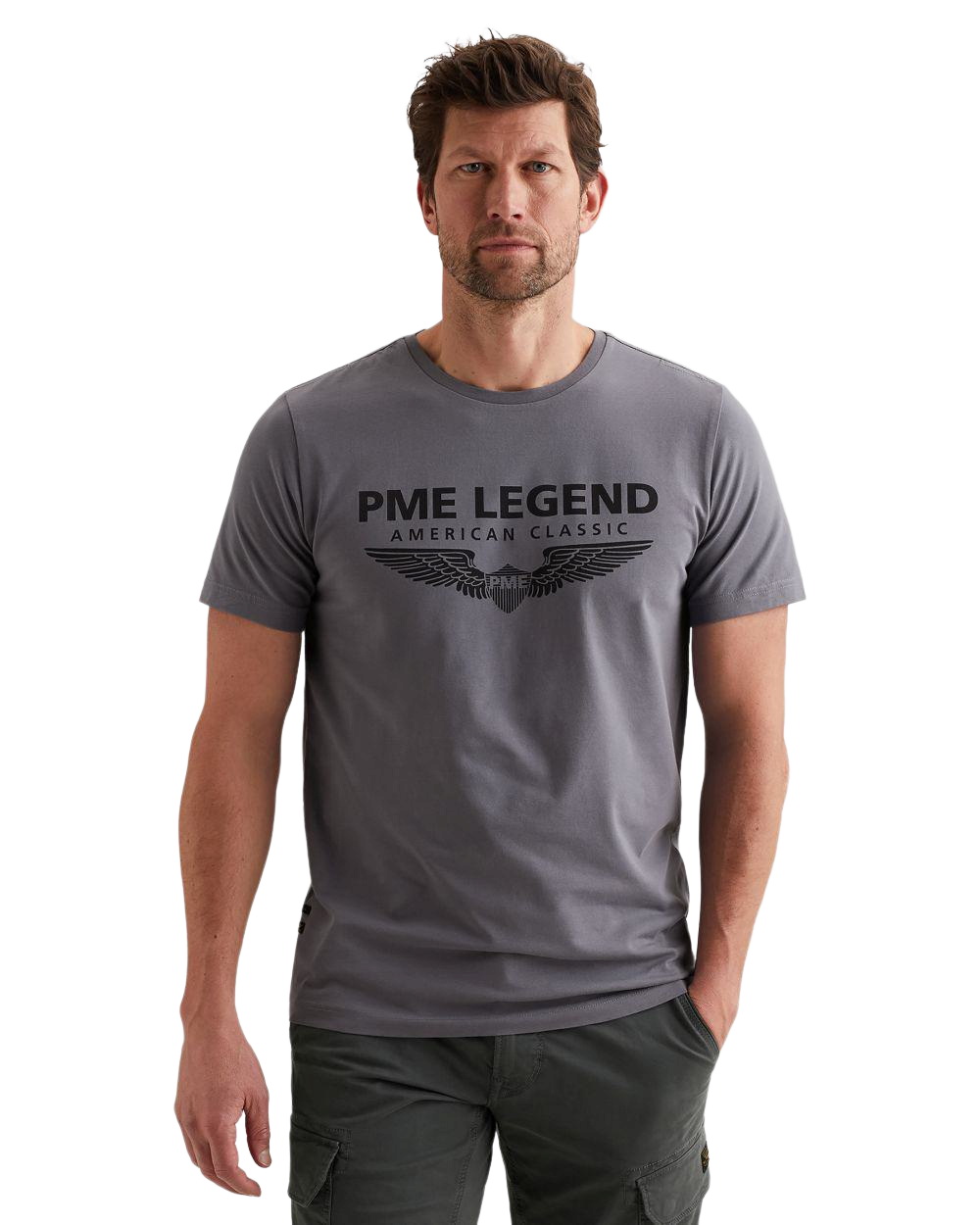 PME Legend Herren Rundhals T-Shirt SHORT SLEEVE R-NECK LOGO CARRIER - Regular Fit
