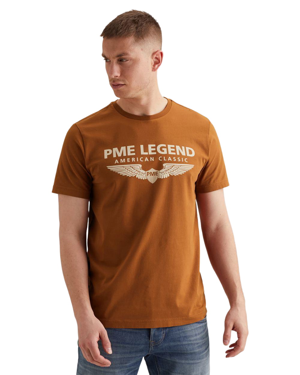 PME Legend Herren Rundhals T-Shirt SHORT SLEEVE R-NECK LOGO CARRIER - Regular Fit