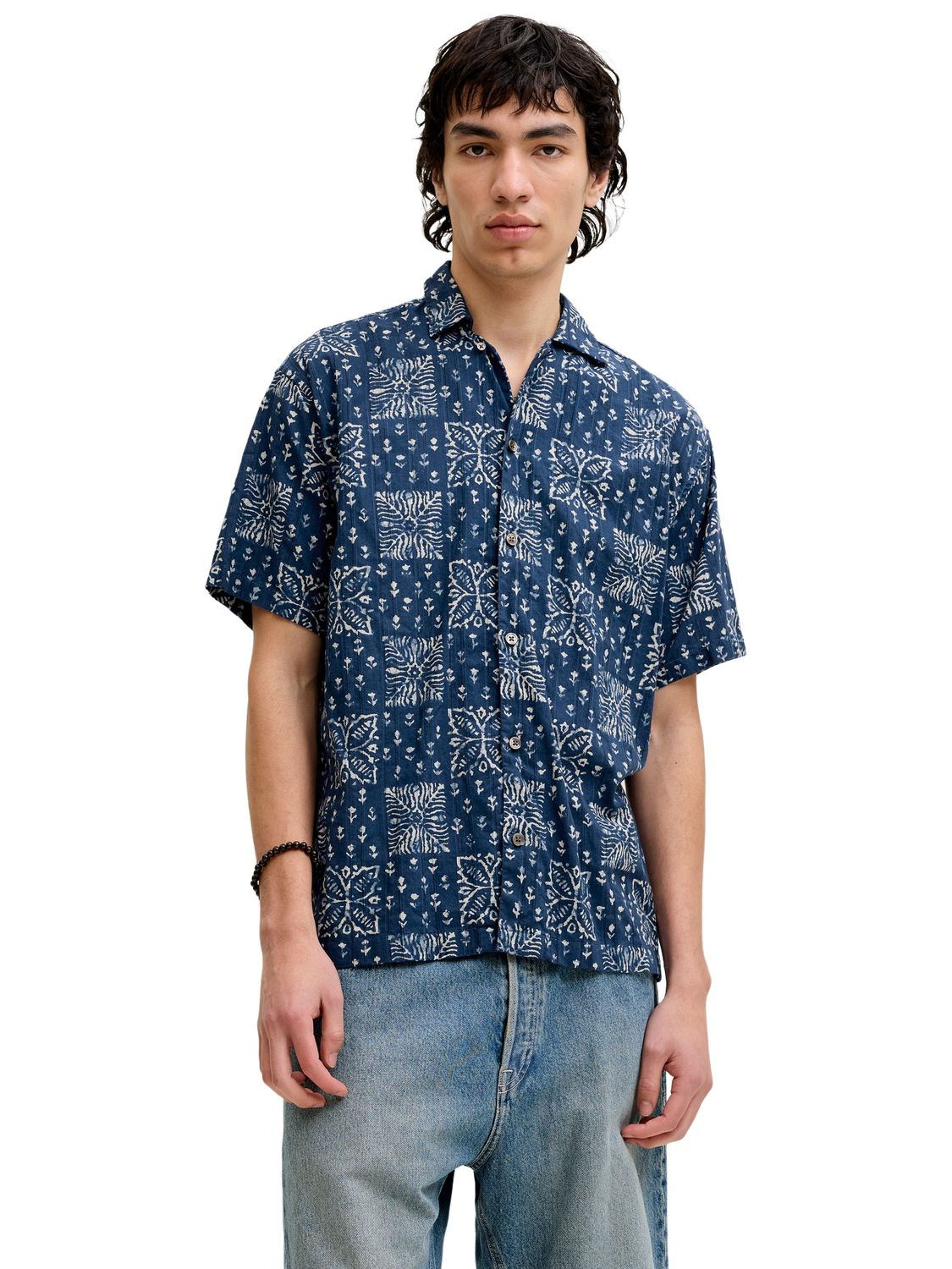 Jack & Jones Herren Kurzarm Hemd JPRBLULYON PRINT DOBBY Relaxed Fit