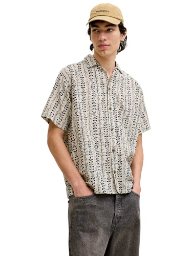 Jack & Jones Herren Kurzarm Hemd JPRBLULYON PRINT DOBBY Relaxed Fit