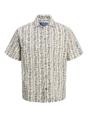 Jack & Jones Herren Kurzarm Hemd JPRBLULYON PRINT DOBBY Relaxed Fit