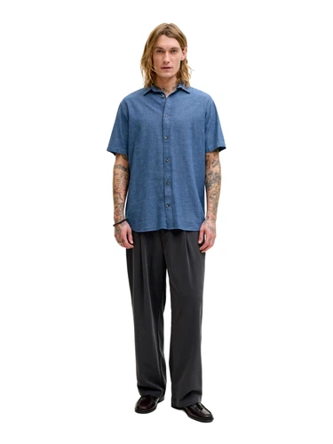 Jack & Jones Herren Kurzarm Hemd JJESUMMER LINEN BLEND Regular Fit