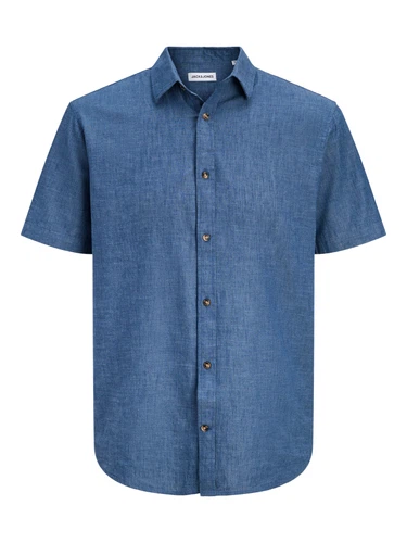 Jack & Jones Herren Kurzarm Hemd JJESUMMER LINEN BLEND Regular Fit