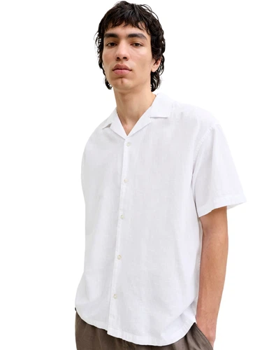 Jack & Jones Herren Kurzarm Hemd JJESUMMER LINEN BLEND RESORT Relaxed Fit