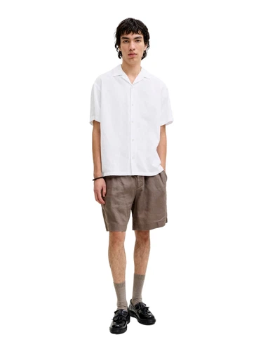 Jack & Jones Herren Kurzarm Hemd JJESUMMER LINEN BLEND RESORT Relaxed Fit
