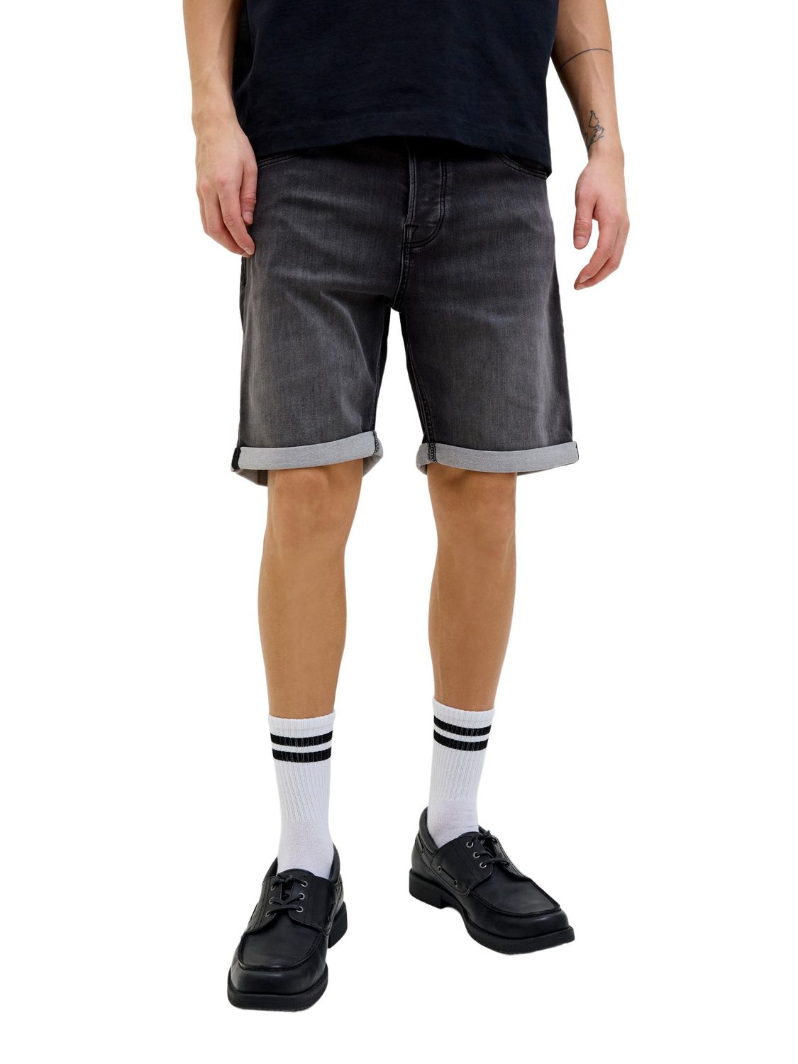 Thumbnail - Jack & Jones Herren Jeans Short JJIRICK JJICON I.K.- Mid waist - Relgular Fit - Schwarz Blau Grau
