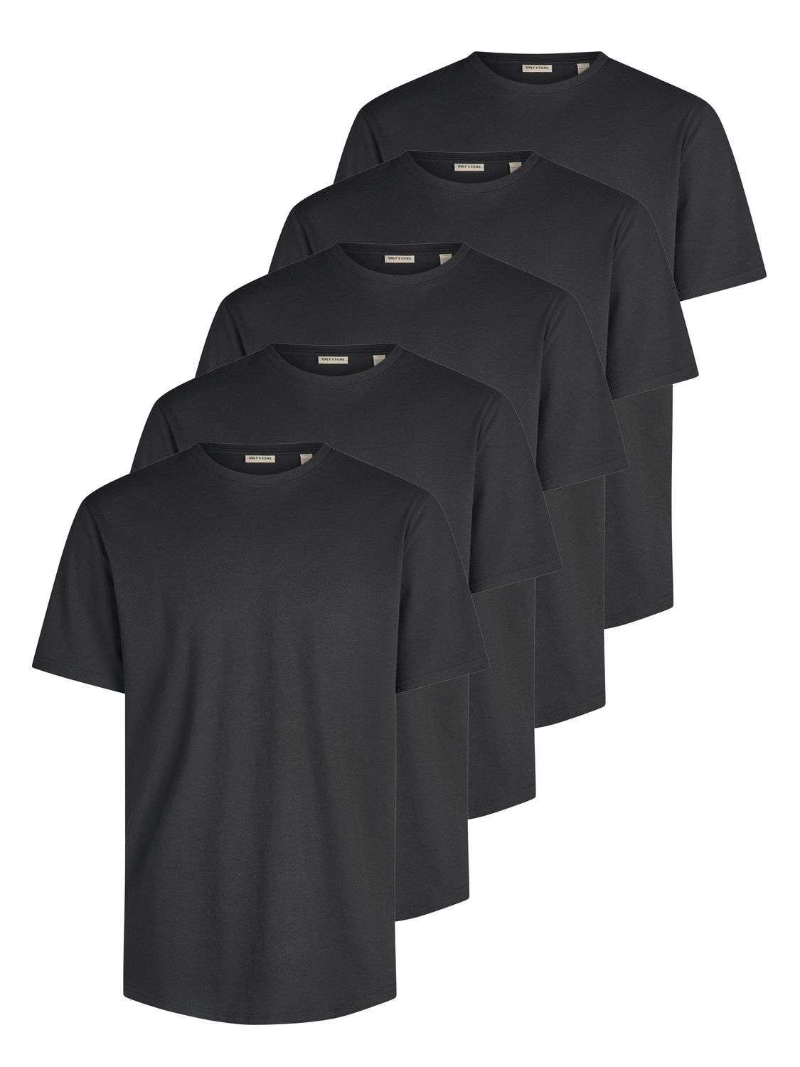 Only & Sons Tshirt Herren Regular Fit ONSJEFF LONGY 5er Set Pack