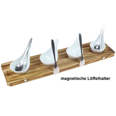 Servierbrett Set 9-tlg Holzbrett inkl. Schalen Löffel Dessert Porzellan