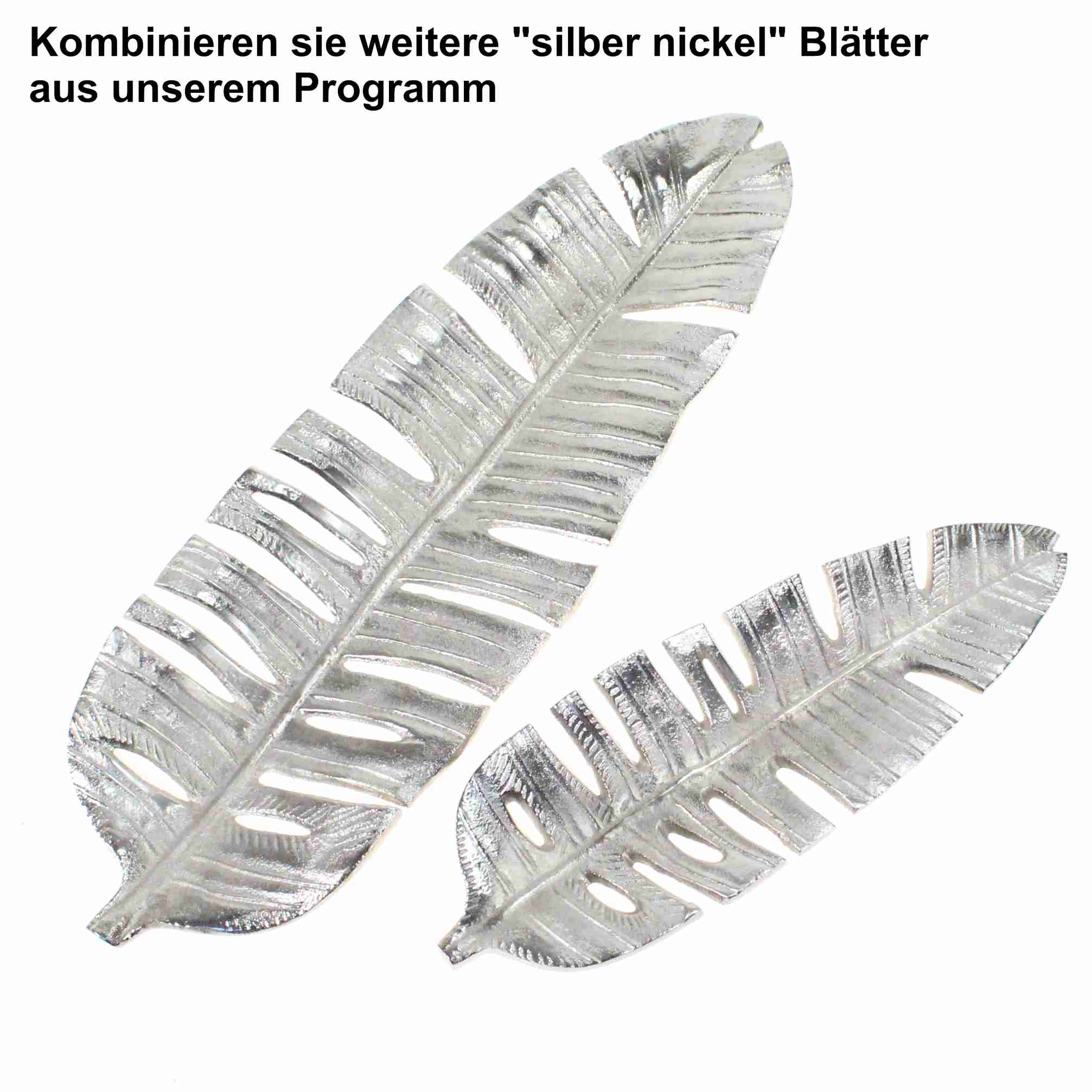 Dekoschale Blatt Metall 35×11cm silber nickel Alu Schale Teller Tablett  Tropen shabby | Floral-Direkt
