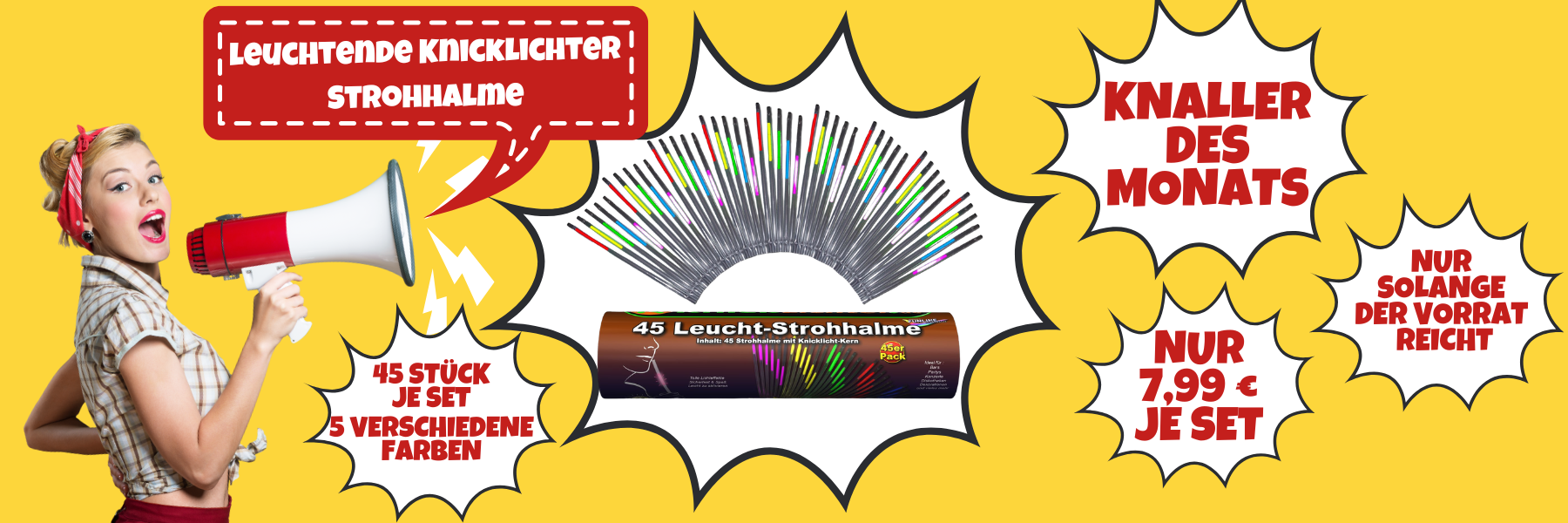 45 leuchtende Knicklichter Strohhalme 5 FARBEN MIX 