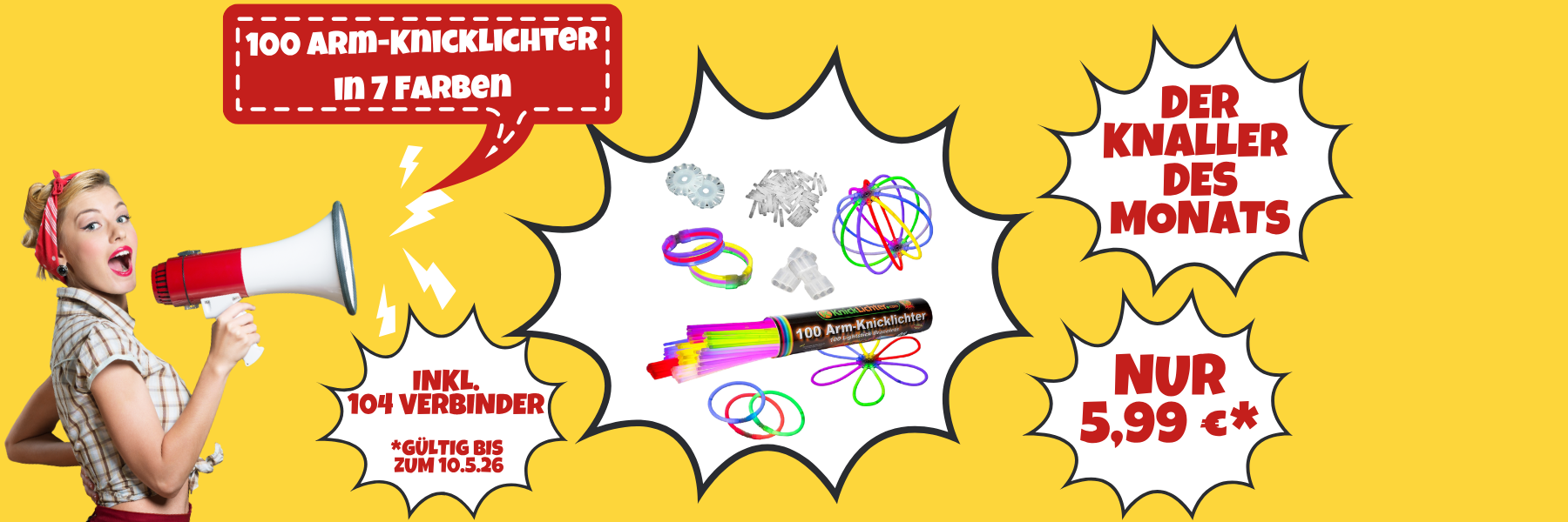 100 Arm Knicklichter 7 FARBENMIX | 205 x 5 mm | Premiumqualität