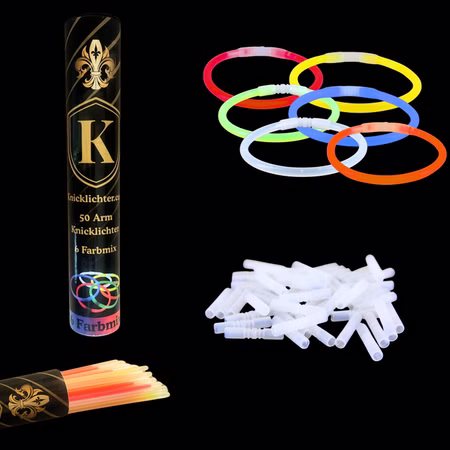 50 Arm-Knicklichter 6 Farben + 50 Verbinder – Geprüfte Premium Party Glowsticks 
