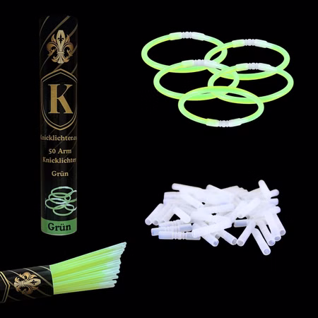 50 Grüne Arm-Knicklichter + 50 Flex Verbinder – Geprüfte Premium Party Glowsticks 