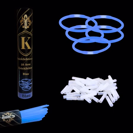 50 Blaue Arm-Knicklichter + 50 Flex Verbinder – Geprüfte Premium Party Glowsticks 