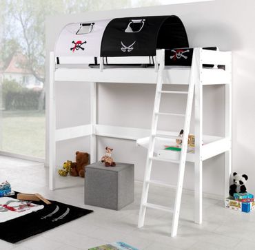 Hochbett RENATE Multifunktionsbett mit Schreibtisch Bett Weiß Stoffset Pirat