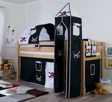 Hochbett ALEX Kinderbett Spielbett Bett Natur Stoffset Pirat
