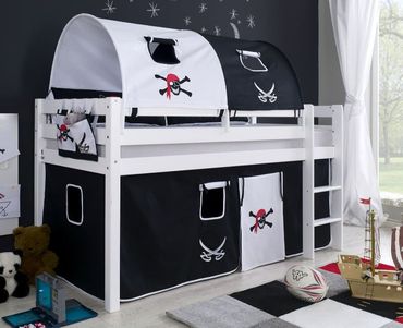 Hochbett ALEX Kinderbett Spielbett Bett Weiß Stoffset Pirat