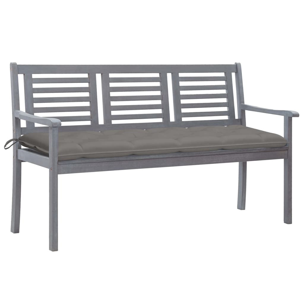 3-Sitzer-Gartenbank mit Auflage 150 cm Grau Eukalyptusholz 105390
