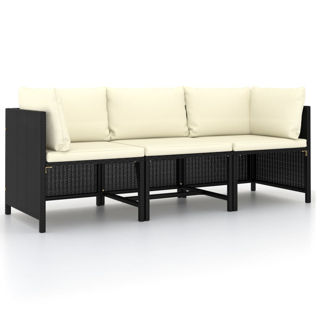 3-Sitzer-Gartensofa mit Auflagen Schwarz Poly Rattan 108400