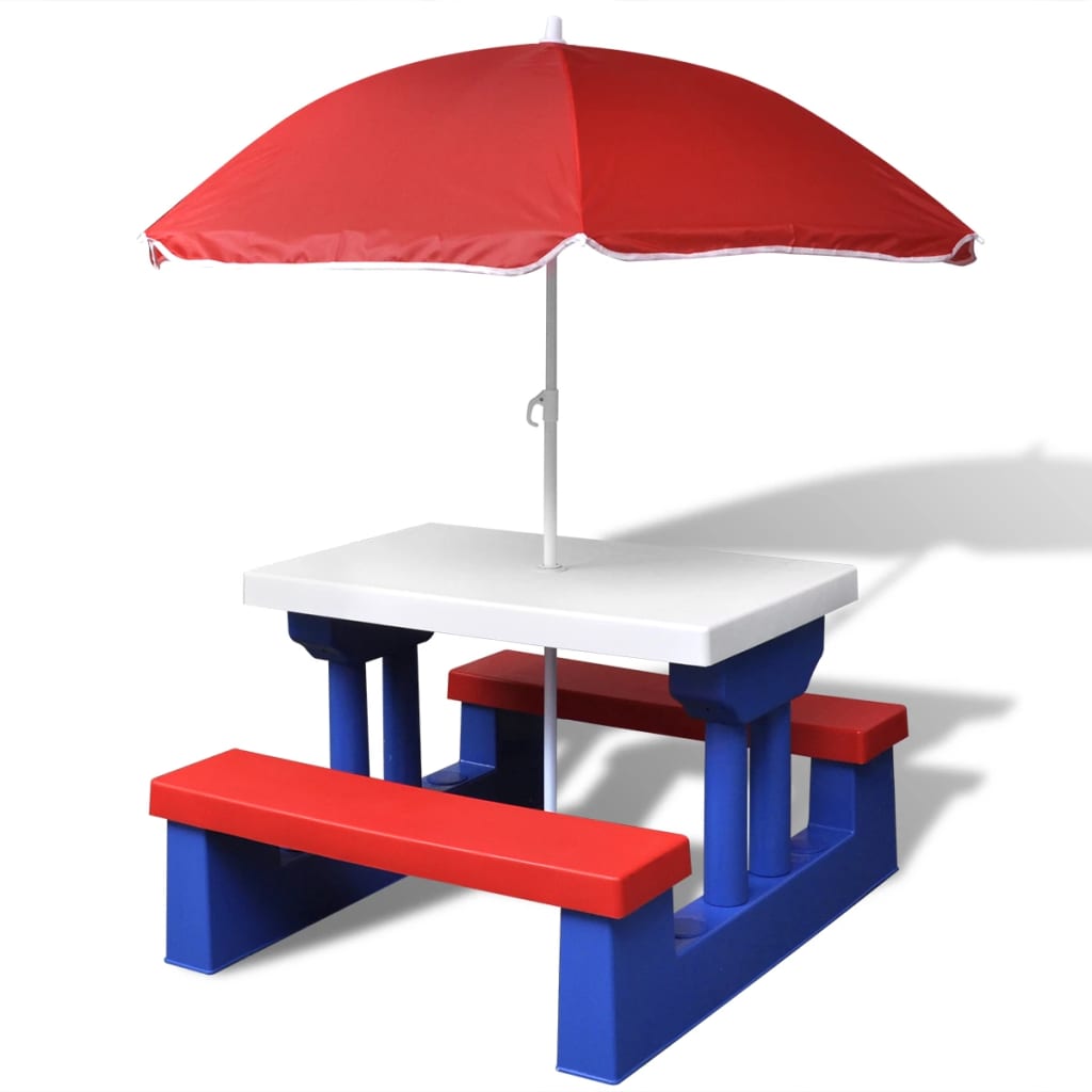 Kinder-Picknicktisch mit Bänken Sonnenschirm Mehrfarbig 108434