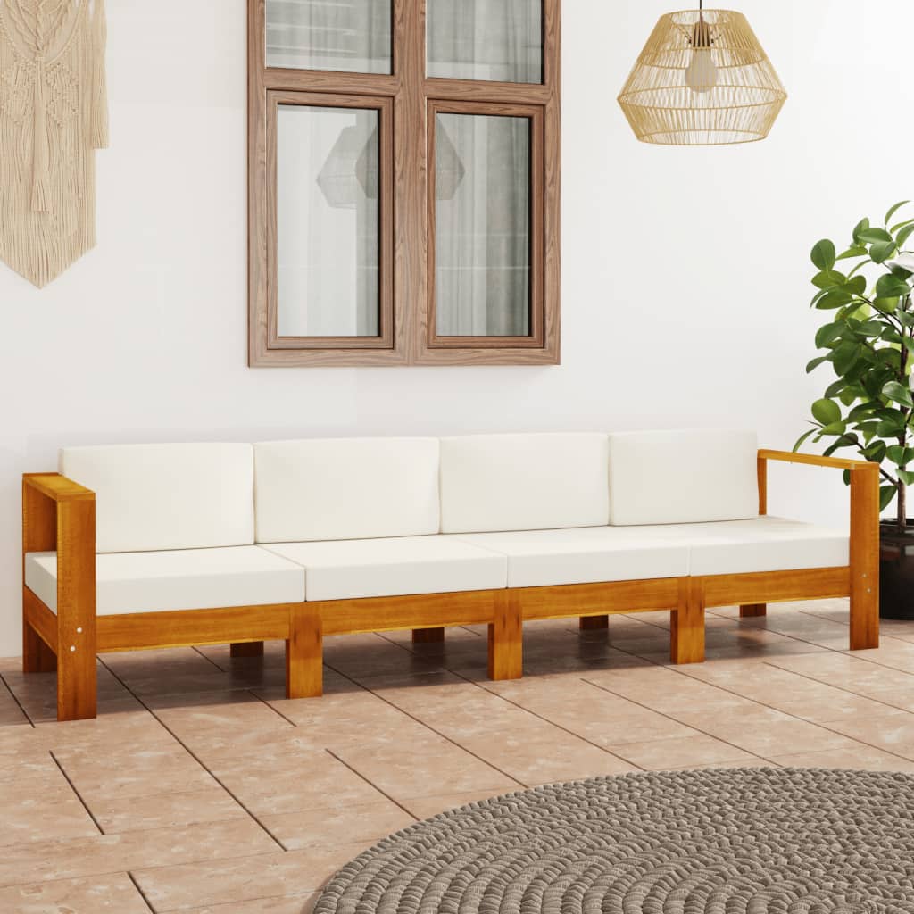 4-Sitzer-Gartensofa mit Cremeweißen Auflagen Massivholz Akazie 110046