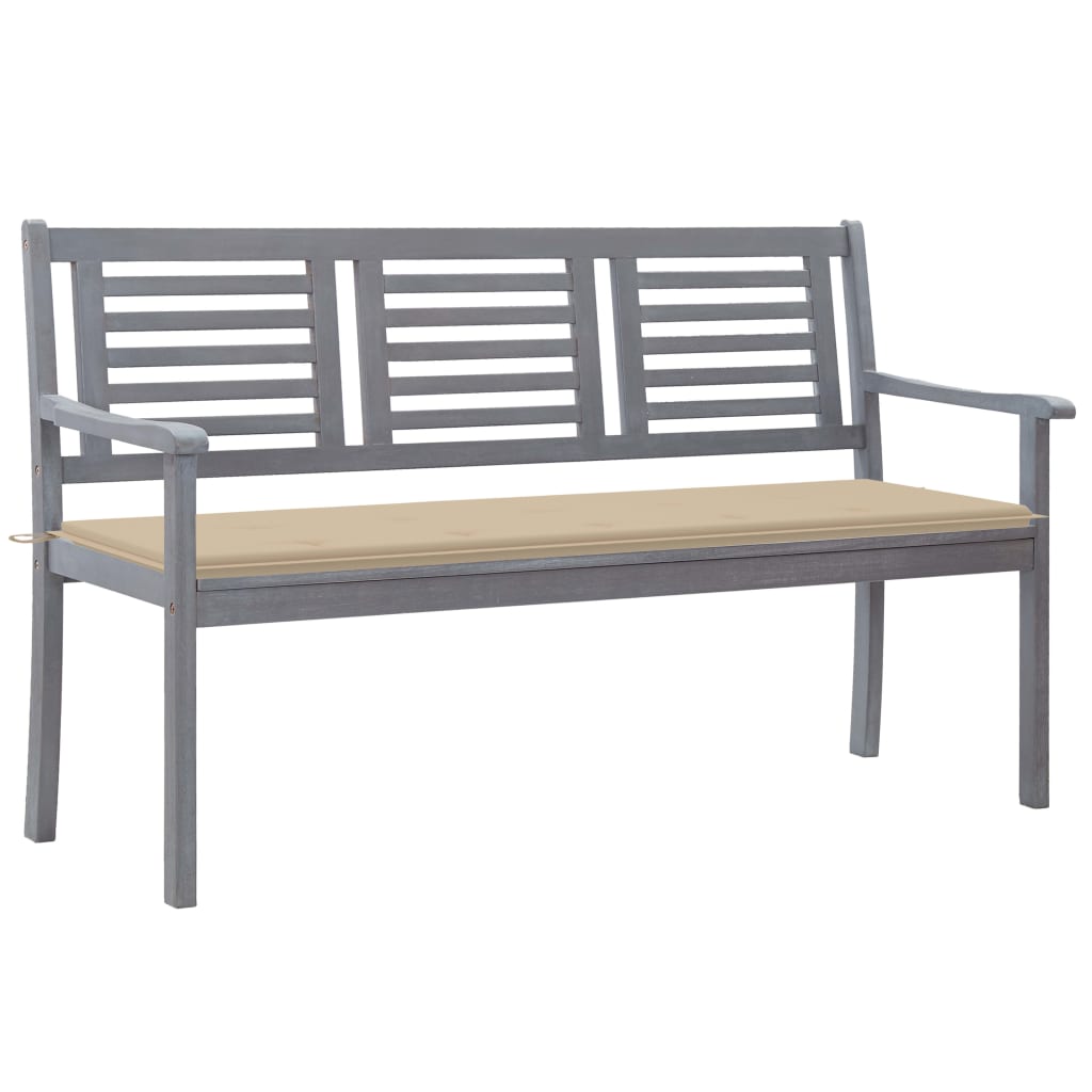 3-Sitzer-Gartenbank mit Auflage 150 cm Grau Eukalyptusholz 111177