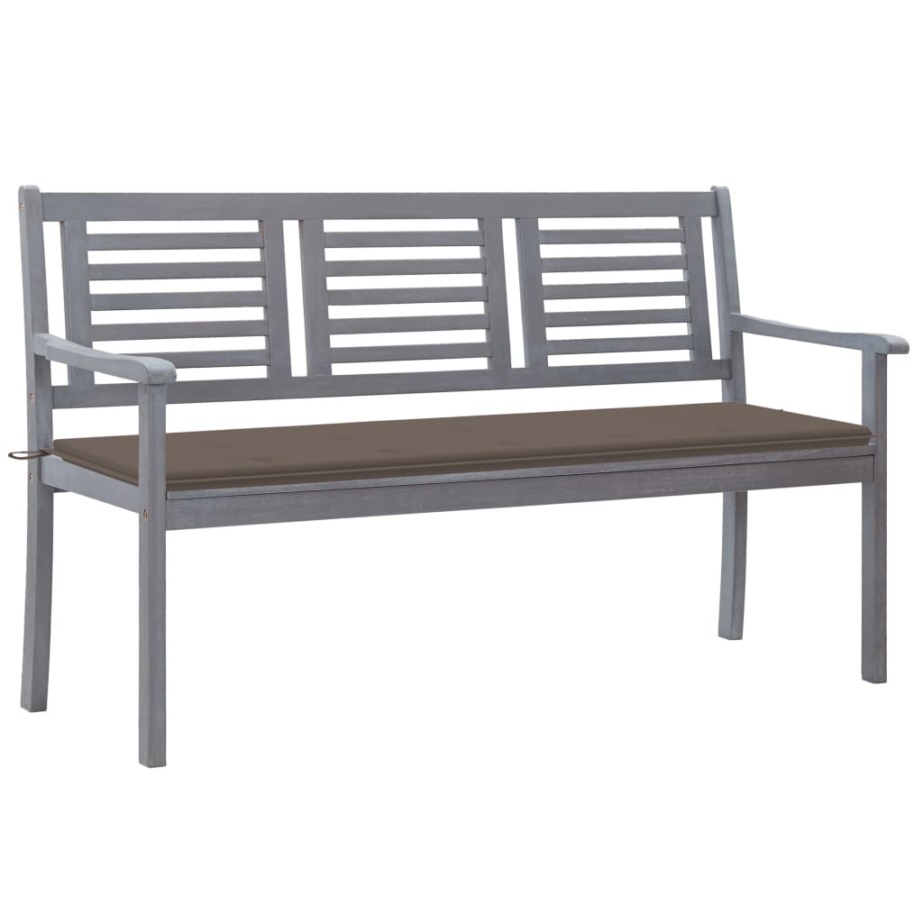 3-Sitzer-Gartenbank mit Auflage 150 cm Grau Eukalyptusholz 111178