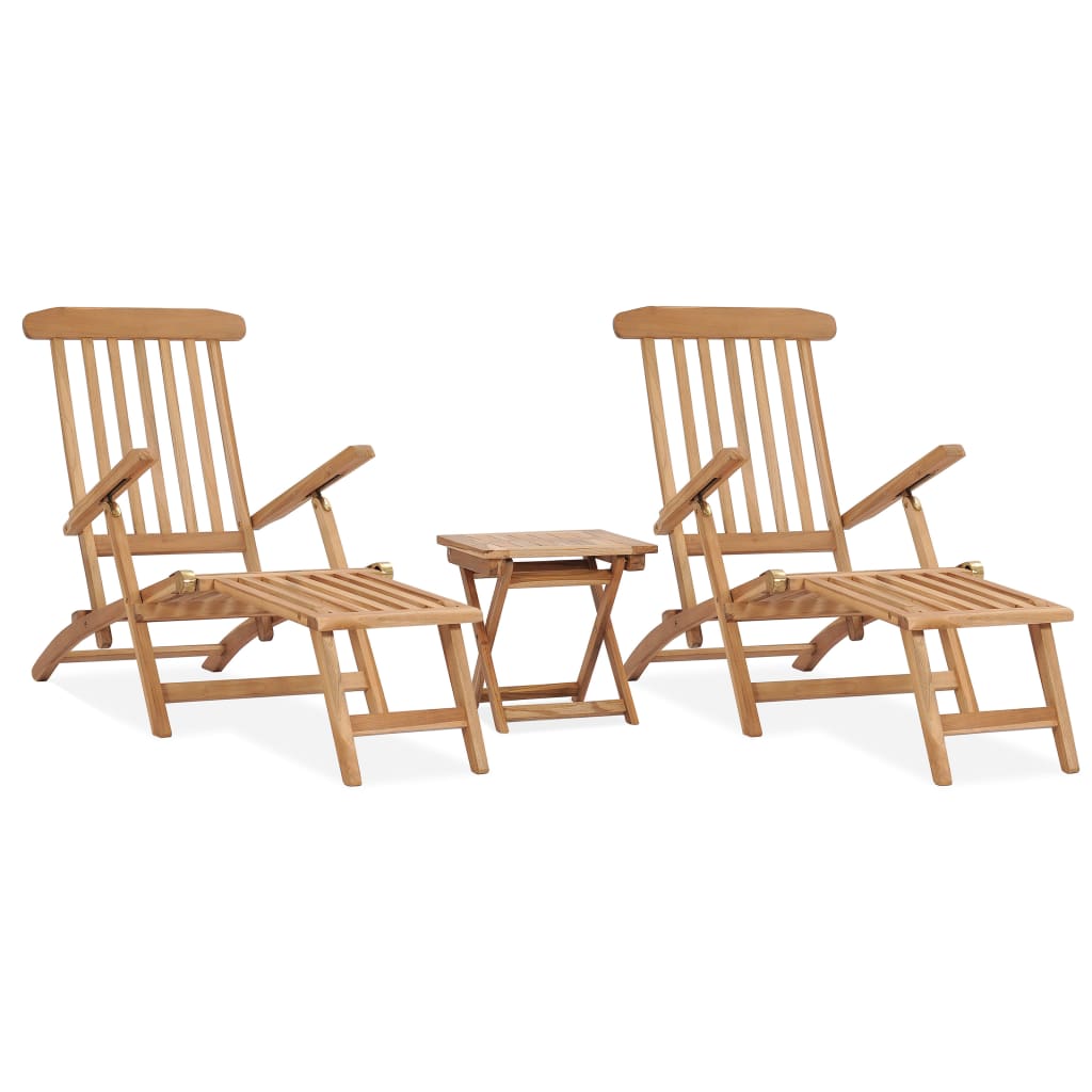 Garten-Liegestühle mit Fußstützen und Tisch Teak Massivholz 118742
