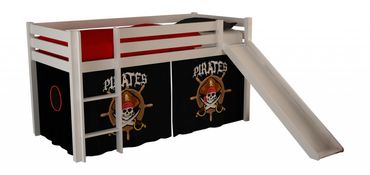 Hochbett mit Rutsche Pino Spielbett Kinderbett Einzelbett Weiß / Piraten