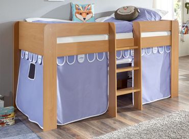 Hochbett ANDI 1 Kinderbett Spielbett halbhohes Bett Buche Stoffset Blau/Boy