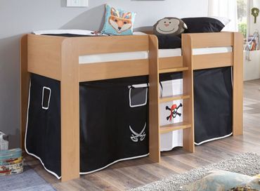 Hochbett ANDI 1 Kinderbett Spielbett halbhohes Bett Buche Stoffset Pirat