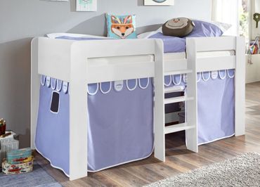 Hochbett ANDI 1 Kinderbett Spielbett halbhohes Bett Weiß Stoffset Blau/Boy