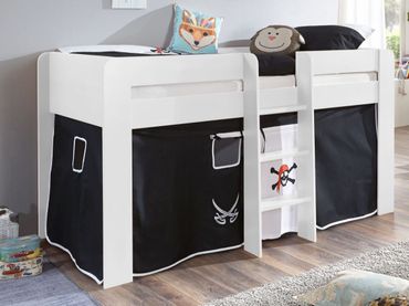 Hochbett ANDI 1 Kinderbett Spielbett halbhohes Bett Weiß Stoffset Pirat