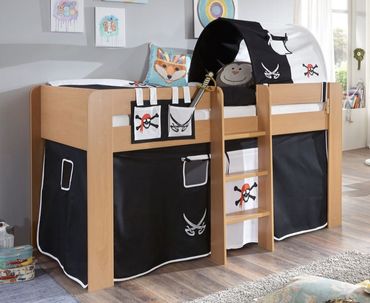 Hochbett ANDI 2 Kinderbett Spielbett halbhohes Bett Buche Stoffset Pirat