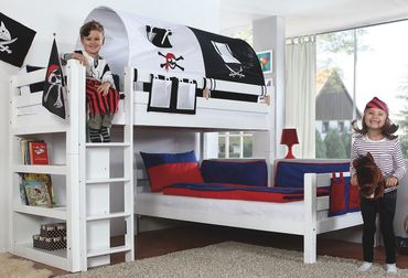 Etagenbett BENI L Kinderbett Spielbett Hochbett Bett Weiß Stoffset Pirat