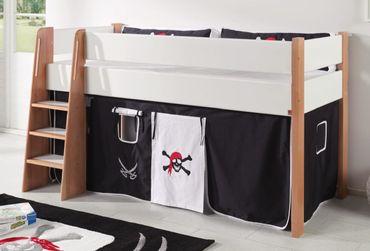Hochbett SAM 1 Kinderbett Spielbett halbhohes Bett Buche Weiß Stoff Pirat