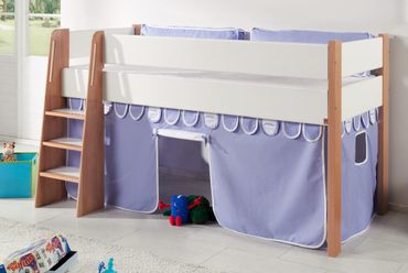 Hochbett SAM 1 Kinderbett Spielbett halbhohes Bett Buche Weiß Stoff Blau/Boy