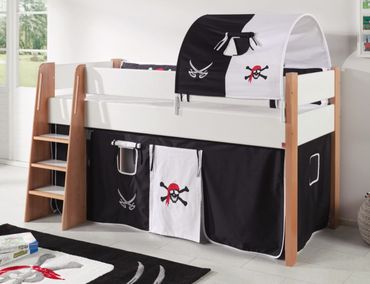 Hochbett SAM 2 Kinderbett Spielbett halbhohes Bett Buche Weiß Stoff Pirat
