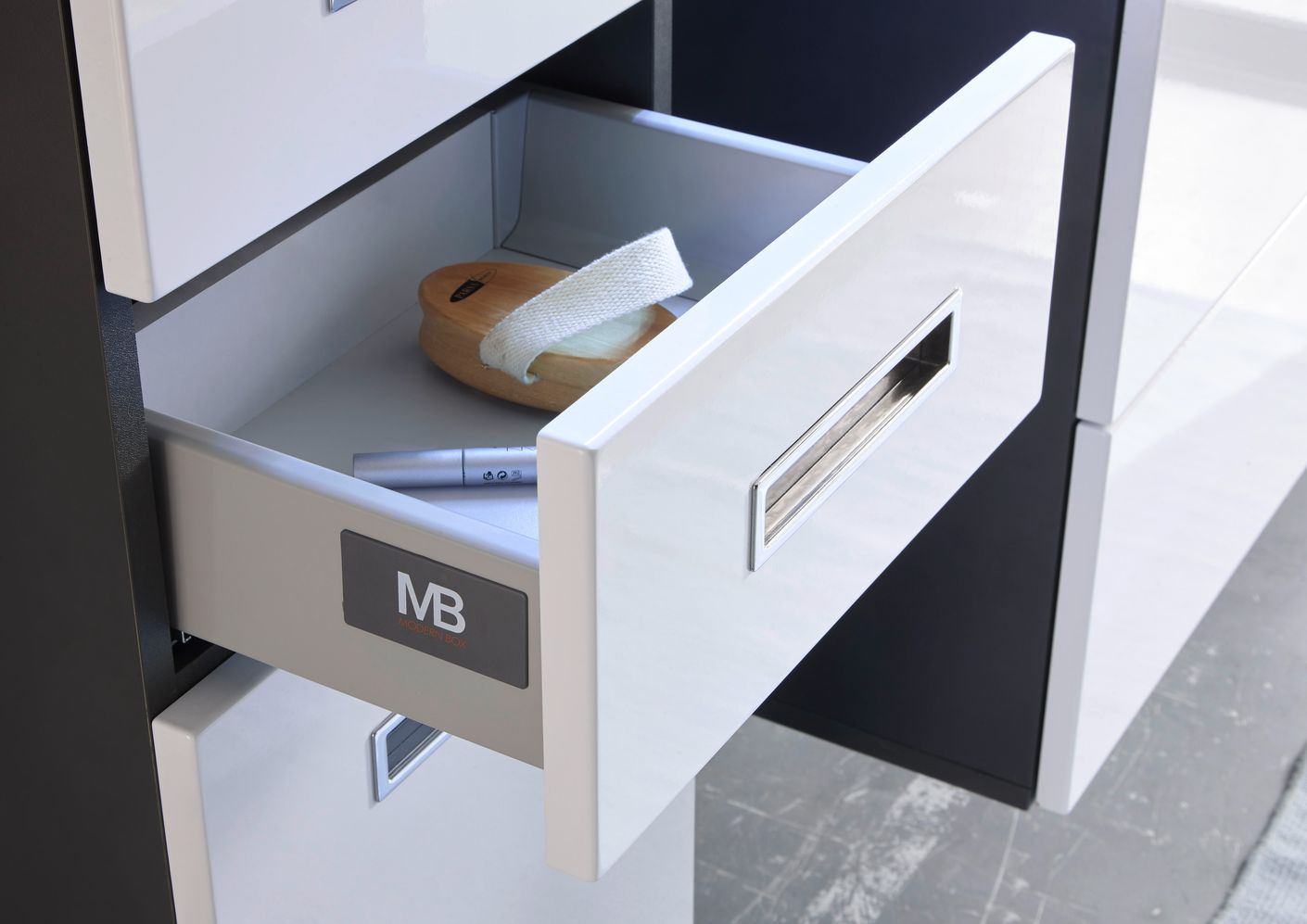 MANHATTAN Badezimmer Set 3-tlg. Grau / Weiß Hochglanz | Günstig Möbel